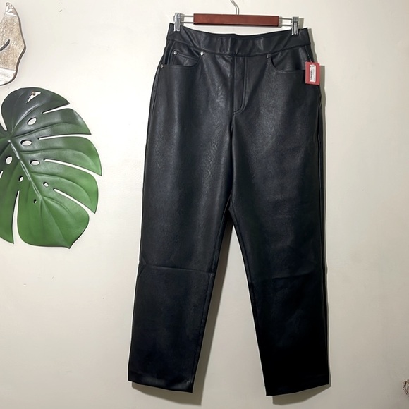 Spanx Faux Vegan Leather Slim Straight Pants in Luxe Black Sz Large NWT - Picture 8 of 14